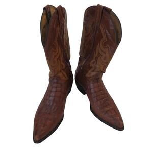 El General Brown Croc Print Leather Cowboy Boots Mens 11 Mex 30 Western Snip Toe